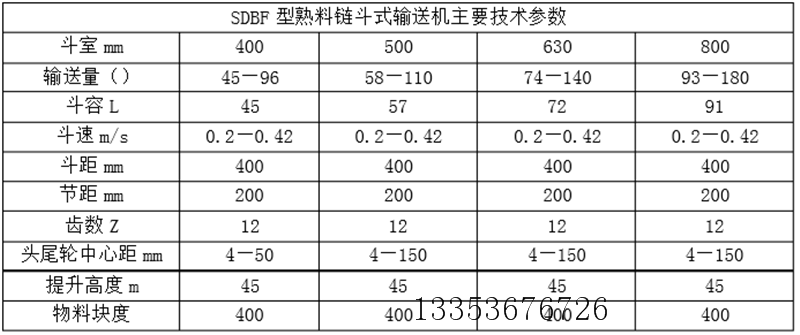 鏈斗輸送機(jī)參數(shù)表